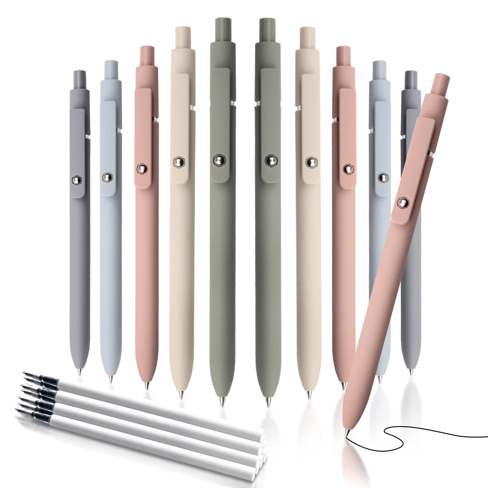 10PCS Aesthetic Gel Pens for Writing, 0.5mm Retractable Handwriting Pens, Cute Quick Dry Rolling Ball Pens for Home School Office Supplies (Macaroon+Refills)