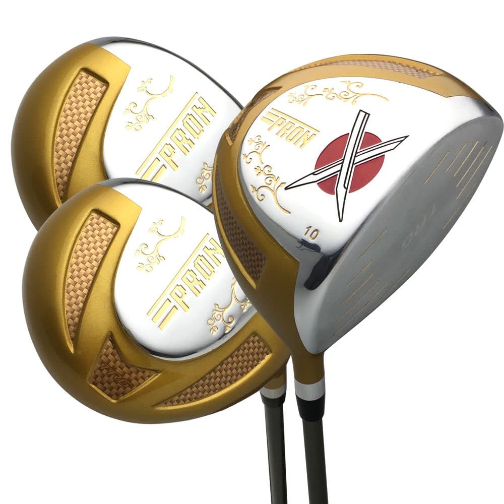 Japan Epron Gold Titanium Driver and 3 5 Fairway USGA R A Rules Golf Club Wood Set+Headcover(Regular Flex,10 15 18 Degree,Grip Standard,Pack of 3)