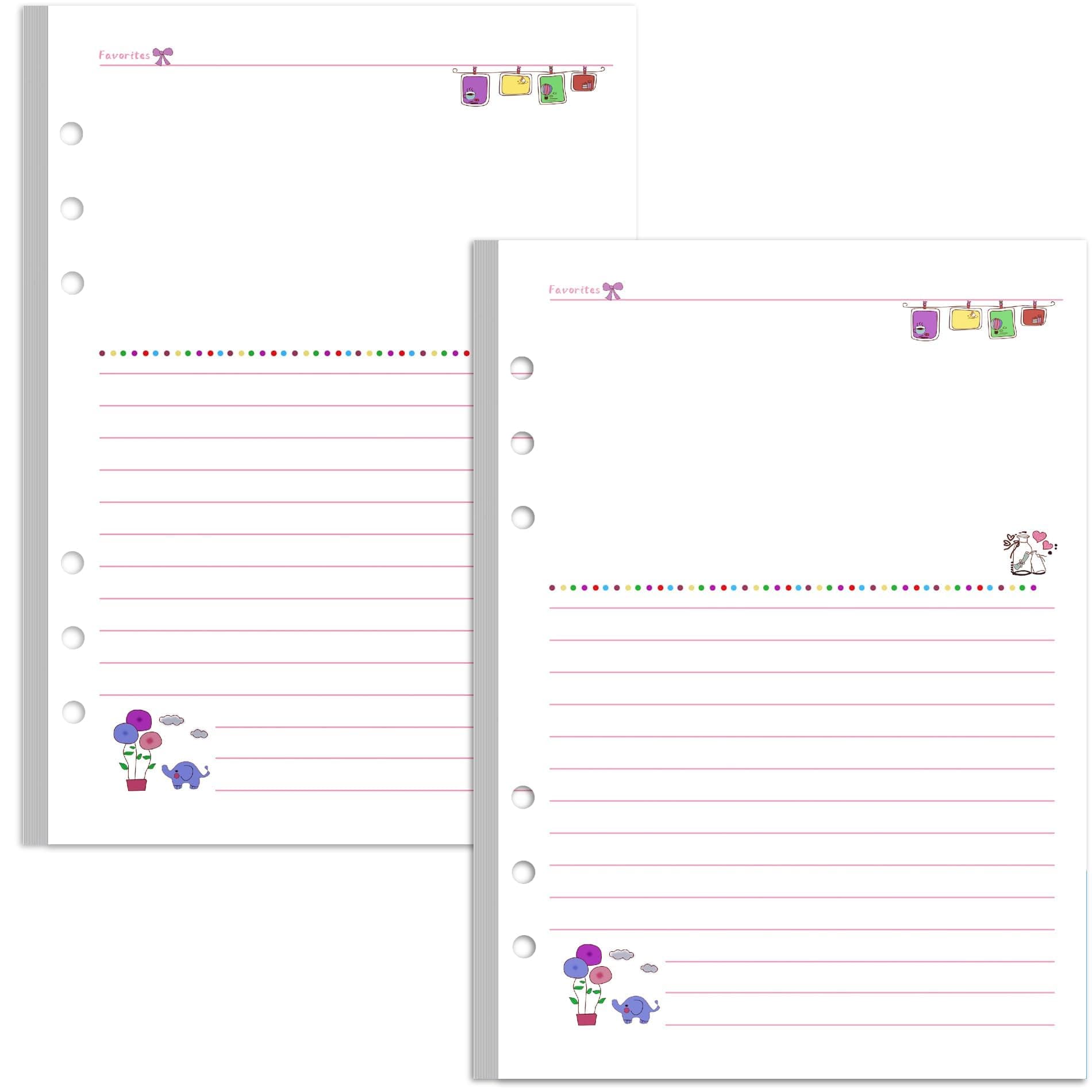 Rancco A5 Refill Line Paper, Colorful 6-Rings Binder Papers Refill, Filofax Notebook Inserts Refills Loose-leaf Binder Paper for Planner Journal Dairy, 90 Pages,Double-sided writing, 8.3x5.5", Memo