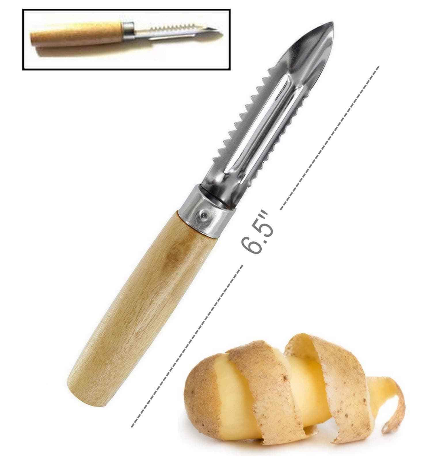 NEW APPLE POTATO FRUIT PEELER CORER CARVING ZIG ZAG (Julienne Blade) VINTAGE STYLE WOOD HANDLE