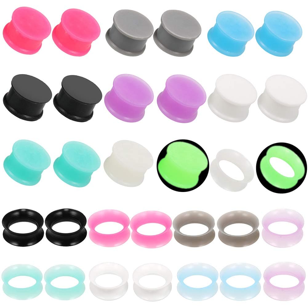 Juway Oveta Ear Gauges for Ear Silicone Ear Plugs Soft Flexible Silicone Gauge Saddle Silicone Ear Plugs and Tunnels 6mm-20mm(16 Pairs)