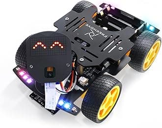 FREENOVE 4WD Car Kit for ESP32 CAM (Included), Dual-core 32-bit 240 MHz Microcontroller, Camera, Dot Matrix, Obstacle Avoidance, Line Tracking, Light Tracing, Colorful Light, App
