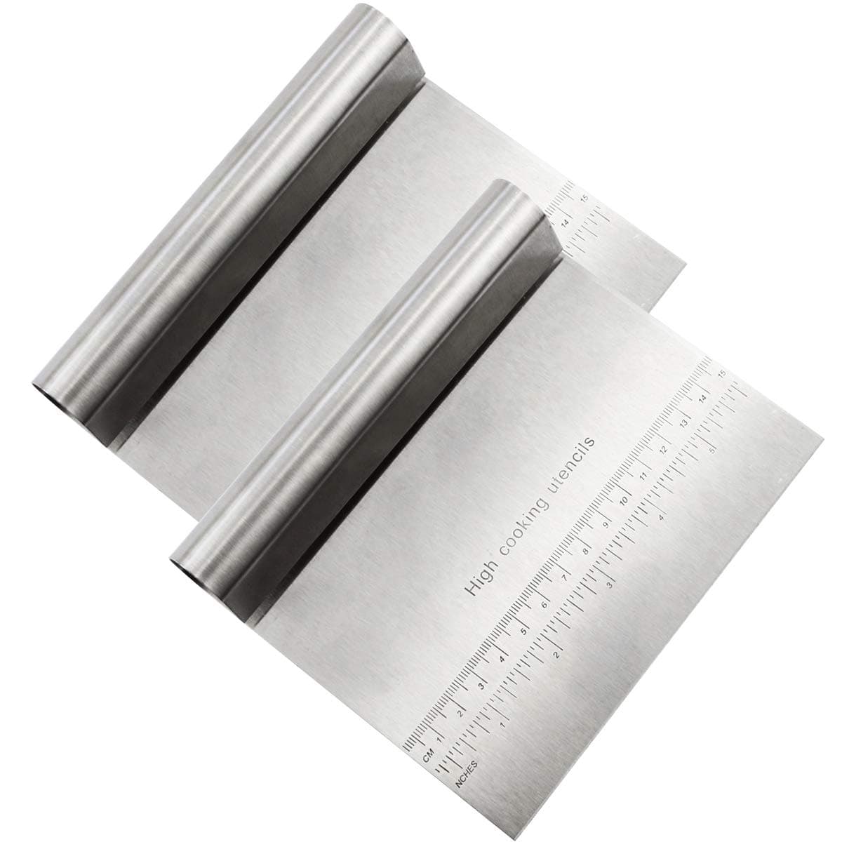WFPLUS 2 Pack Stainless Steel Bench Scraper Chopper with Measuring Scale Multi-purpose Pastry Cutter for Dough, Cake, Pizza
