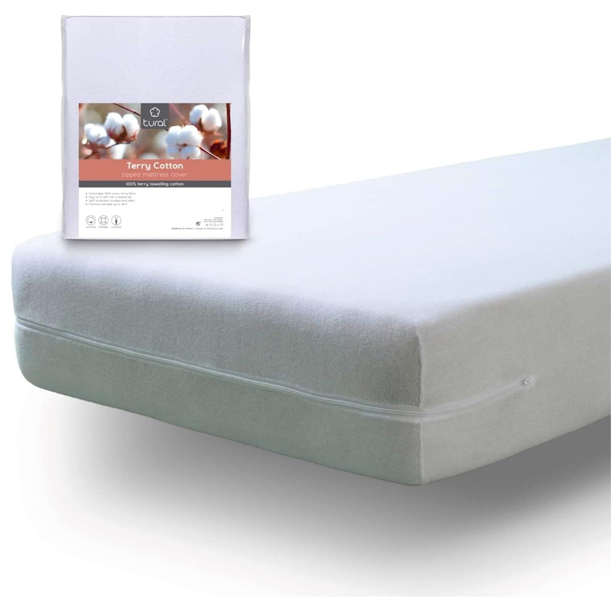 Tural Mattress Encasement 135x190/200cm Double Size Terry Towelling Cotton Elastic Bed Cover