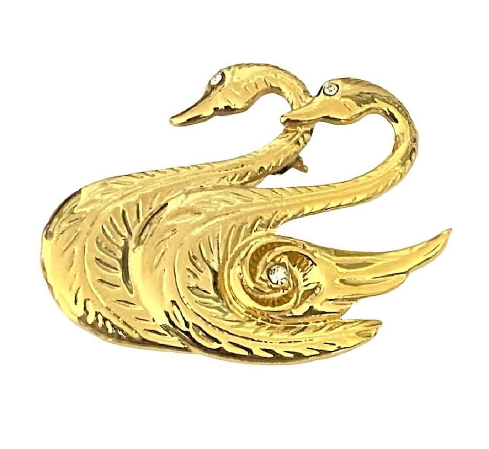 Twin Swan Brooch Crystal Diamante Bird Pin Badge Fancy Vintage Style Dress Gift Animal Jewellery for Her Women Girls Ladies Mum