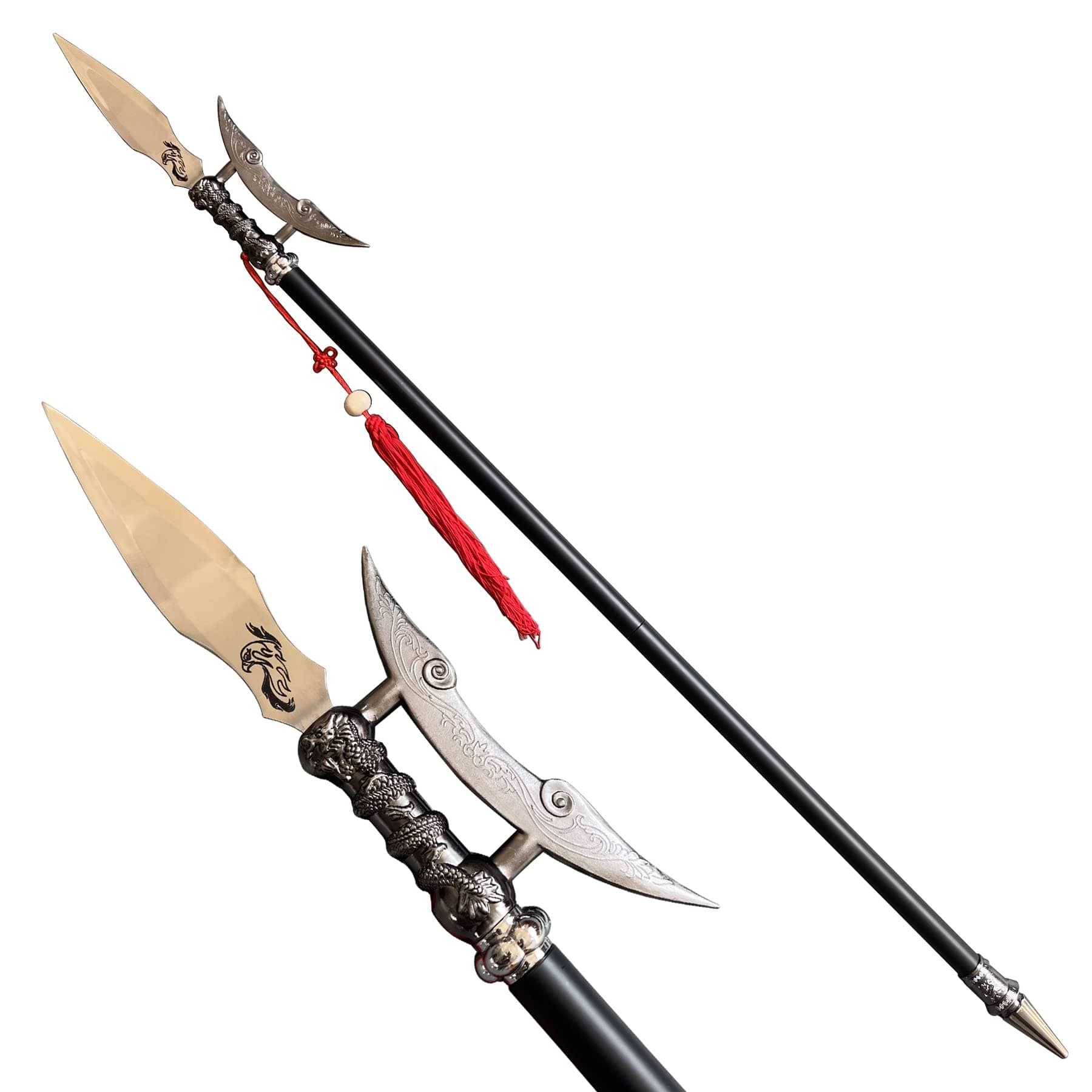 SV Metal Spear Ancient Chinese Old Weapon The Day The Picture Halberd Single-Edged Double-Edged, 57.8 inches, Collection Gift