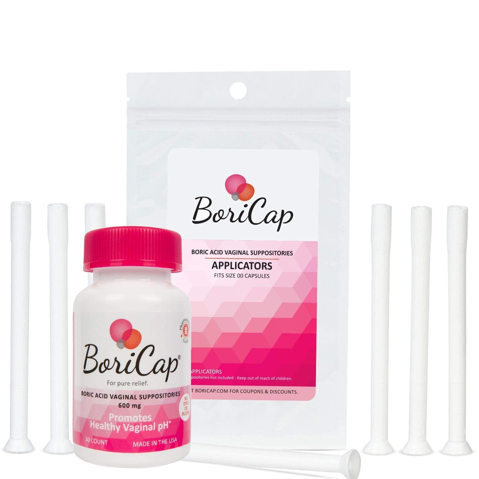 Boric Acid Suppositories Contain Only Boric Acid, Gelatin Capsule, Helps Maintain Vaginal Health, Easy to Insert, Made in The USA, 30 Capsules + 7 Applicators