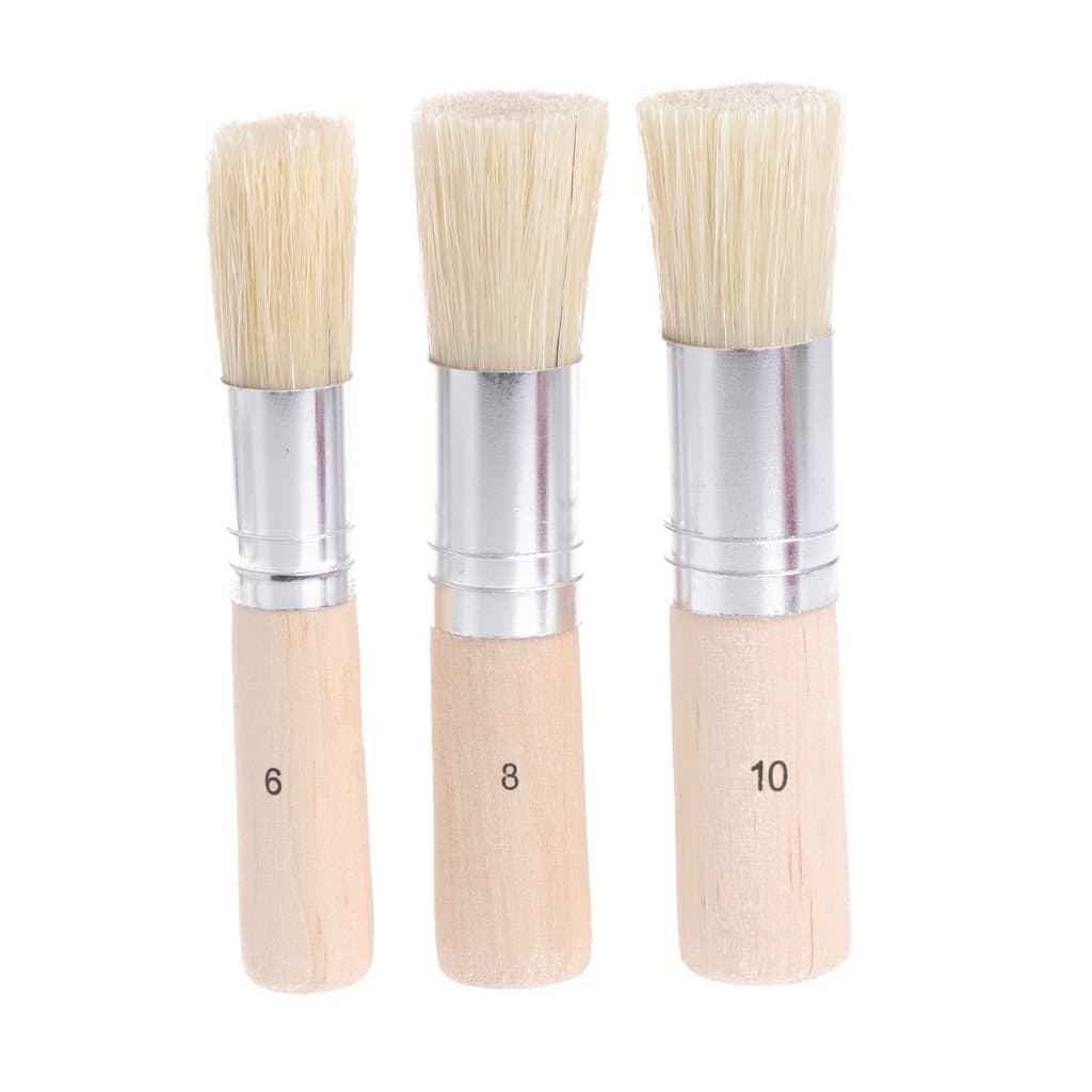 Misright 3Pcs Wooden Stencil Brush Hog Bristle Brushes Acrylic Watercolor Oil Painting