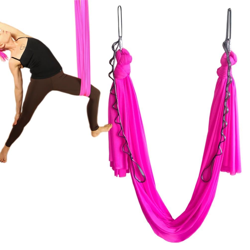 Wellsem®5.5 Yards(5m/set) Elastic Pilates Yoga Swing Aerial Yoga Hammock with Carabiner&daisy Chain