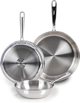 Pro Tri-Ply Stainless Steel Cookware Set 3 Piece, Induction Compatible, Oven Safe 500F, Fast & Even Heat, Professional Quality & Durability, Pots & Pans Set, Fry Pan Set, Dishwasher Safe, Silver