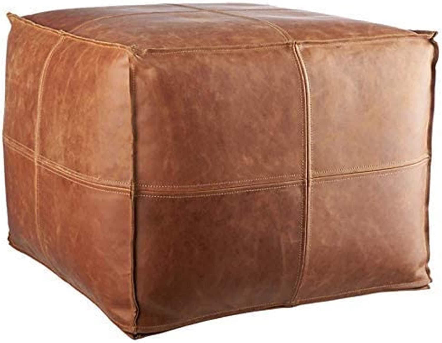 LEATHEROOZEHandmade Unstuffed Leather Moroccan Pouf Seat Boho Ottoman 18x18x14” / Living Room Bedroom TV Room