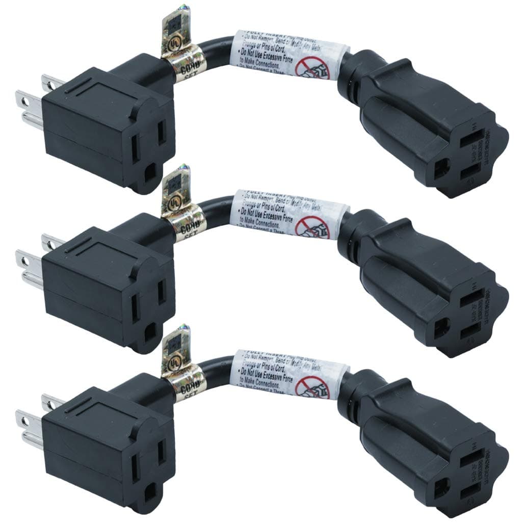 UninexEC1602 Extra Thick Outlet Saver Power Extension Cord with Extra Passthrough Outlet, Heavy Duty, 15A, 14/3 AWG, UL Listed, 6-Inch, 3-Pack