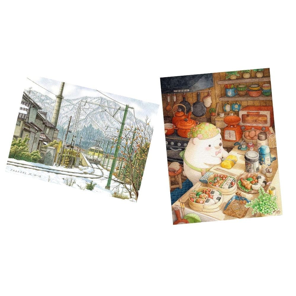 Pintoo Two Plastic Jigsaw Puzzles Bundle - 1200 Piece - Tadashi Matsumoto - Persimmon Trail and 1200 Piece - ちっぷ - Love Lunch [H2421+H2569]