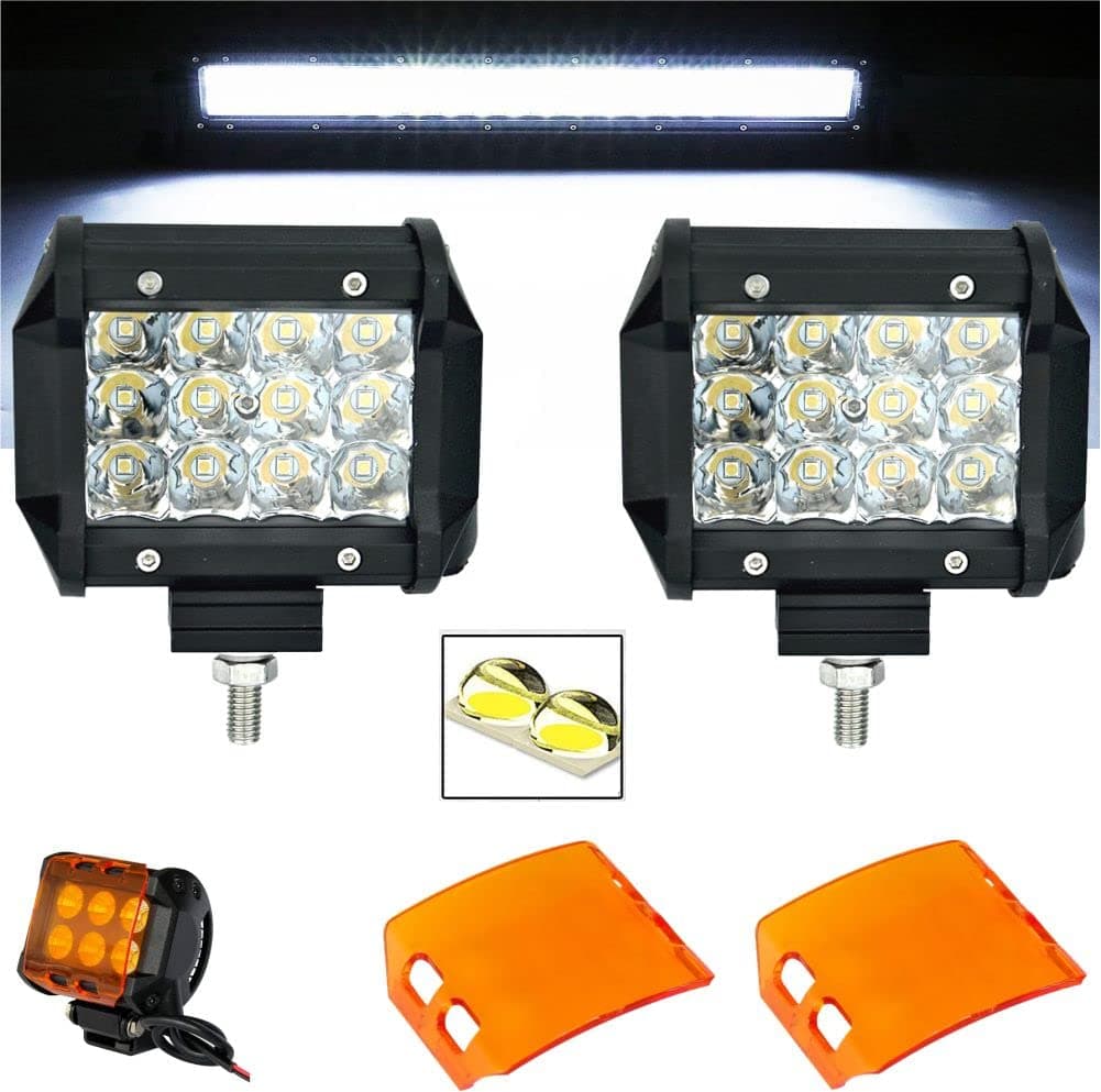 LED POD Lights 2X 4 36W w/Amber Lens CREE LED Super Spot POD Cube Work Lights for UTV SUV Off-Road Boats Jeep RZR Driving Fog Light Rock and Bumper Light Mounting Brackets