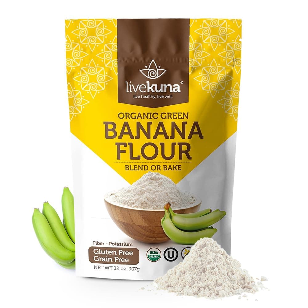 LiveKuna Organic Banana Flour - Gluten Free All Purpose Flour Alternative For Baking & Cooking Recipes - Grain Free Vegan Banana Flour, Rich In Fiber & Vitamins for Keto & Paleo Diets, 32oz Bag