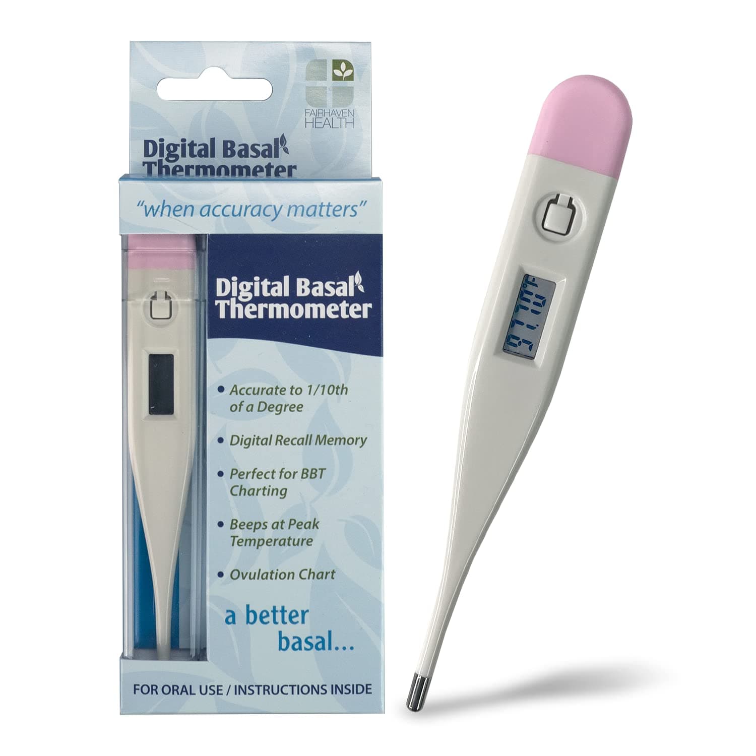 Fairhaven Health Digital Basal Thermometer, for Fertility Charting and Ovulation Tracker, Accurate at-Home Oral BBT Temperature Monitor, with Memory Recall for Pre and Post Pregnancy