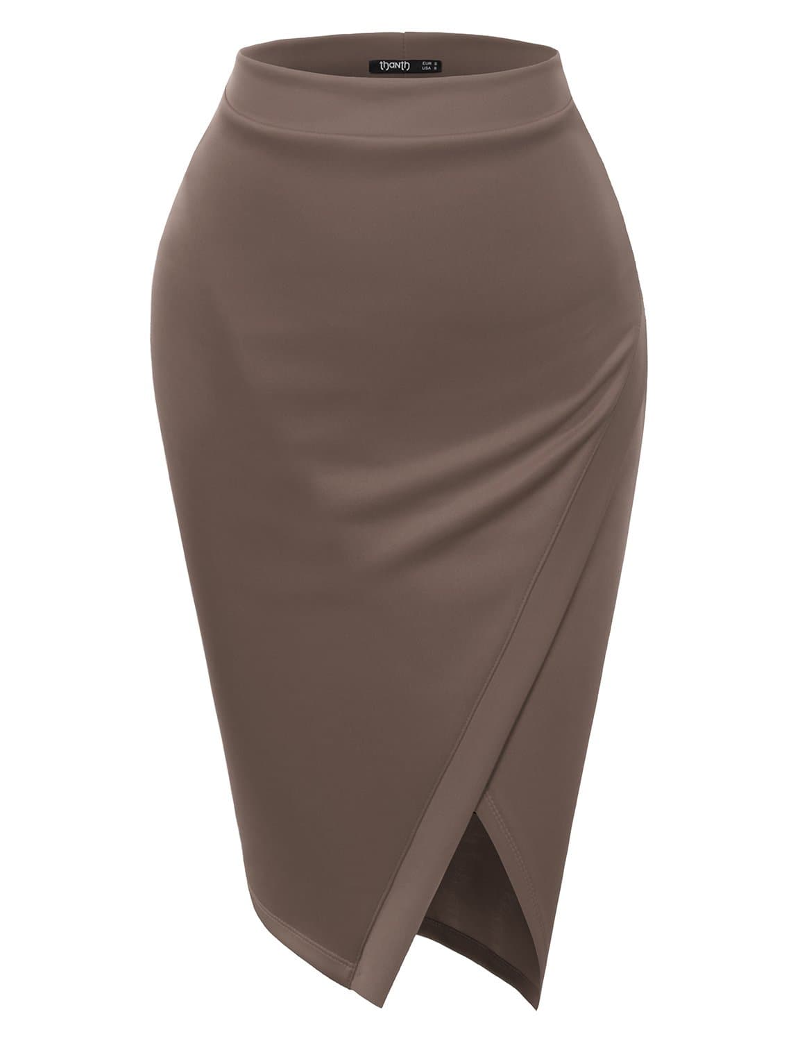 TWINTH Slim Fit Wear To Work Business Party Bodycon plussize Pencil Skirts Mocha X-Large