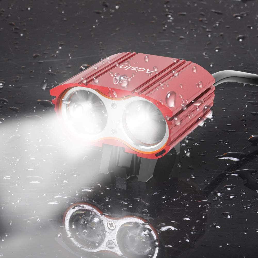 Bike Light Front and Rear,Acsin Super Bright 4 Modes Rechargeable Waterproof Durable Bicycle Front LED Light and Free Taillight with Battery Pack for Road Cycling Safety Flashlight (Red-2LED)