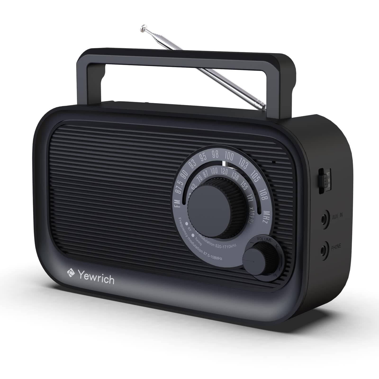 FM AM Radio with Best Reception, Bluetooth Speaker, Portable Radio, Wall DSP Plug, Battery Operated or AC Power with Headphone Jack, Large Tuning Knob for