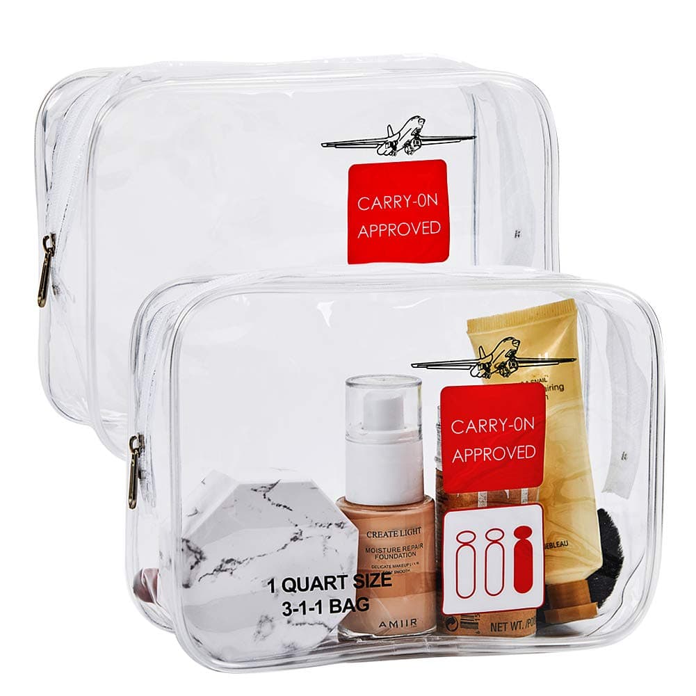 2pcs TSA Approved Toiletry Bag,Travel Carry On Airport Airline Compliant Bag, Liquids Rules Kit 3-1-1 Clear Cosmetic Bag for Men and Women