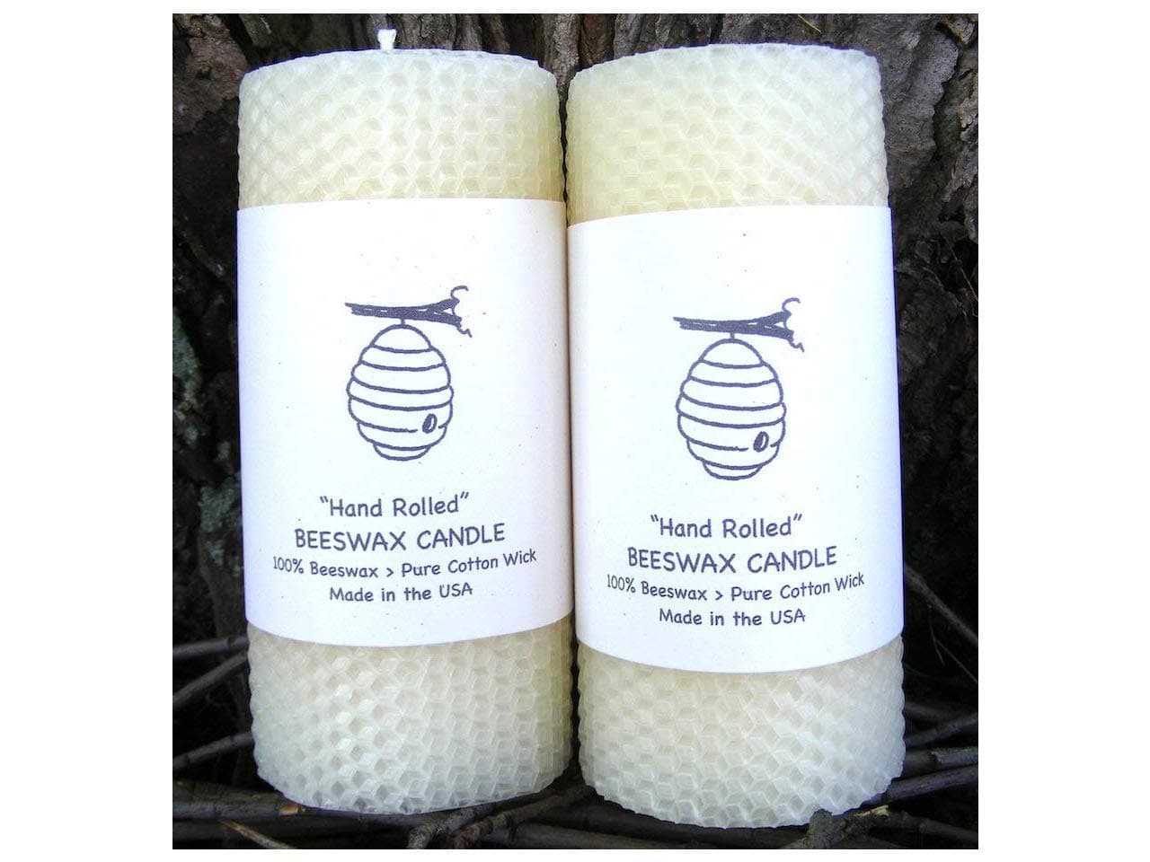 100% Beeswax Pillar Candles - Set of Two - 5.5" Pillars - White (Ivory) Beeswax