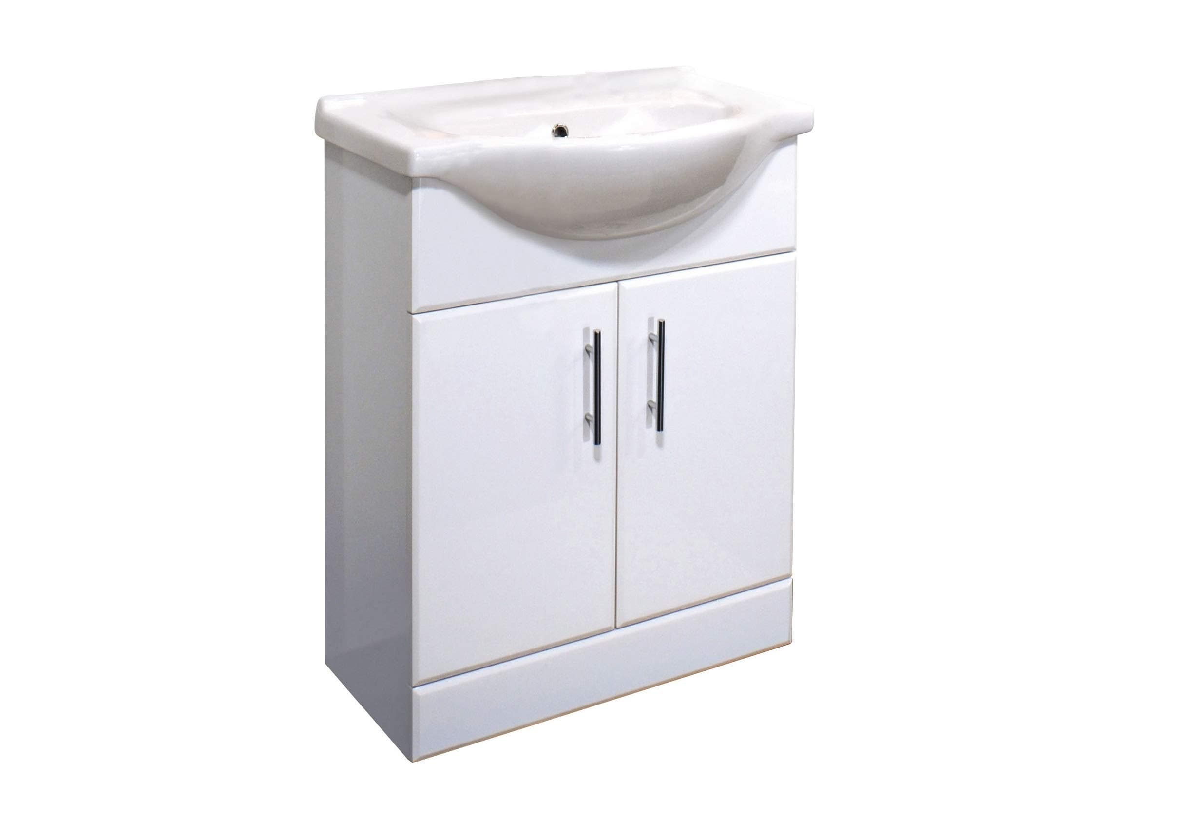 VR Bathroom 650mm Vanity Unit Ceramic Basin Gloss White Doors