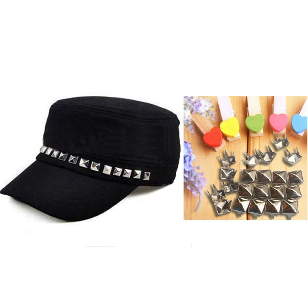 Sellingpillar 100pcs Pyramid Studs Square Silver Metal Leathercraft Spikes Spots DIY Goth Punk