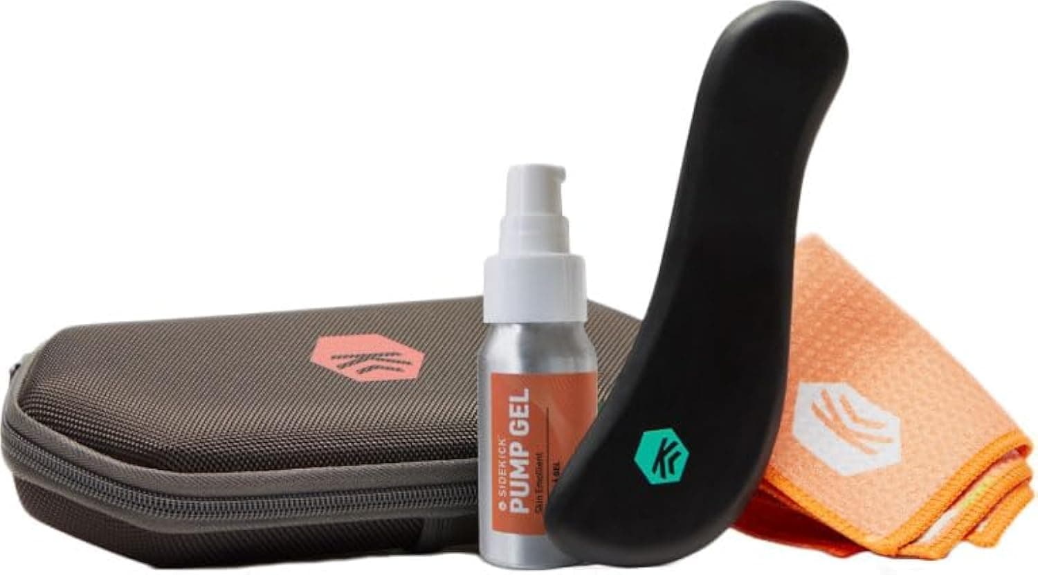 SideKickCurve Muscle Scraper: 4-in-1 Gua Sha Scraping Massage Tool w/Emollient Pump Gel - Handmade Stone for Plantar Fascia Relief, IT Band Relief, Neck Relief and More