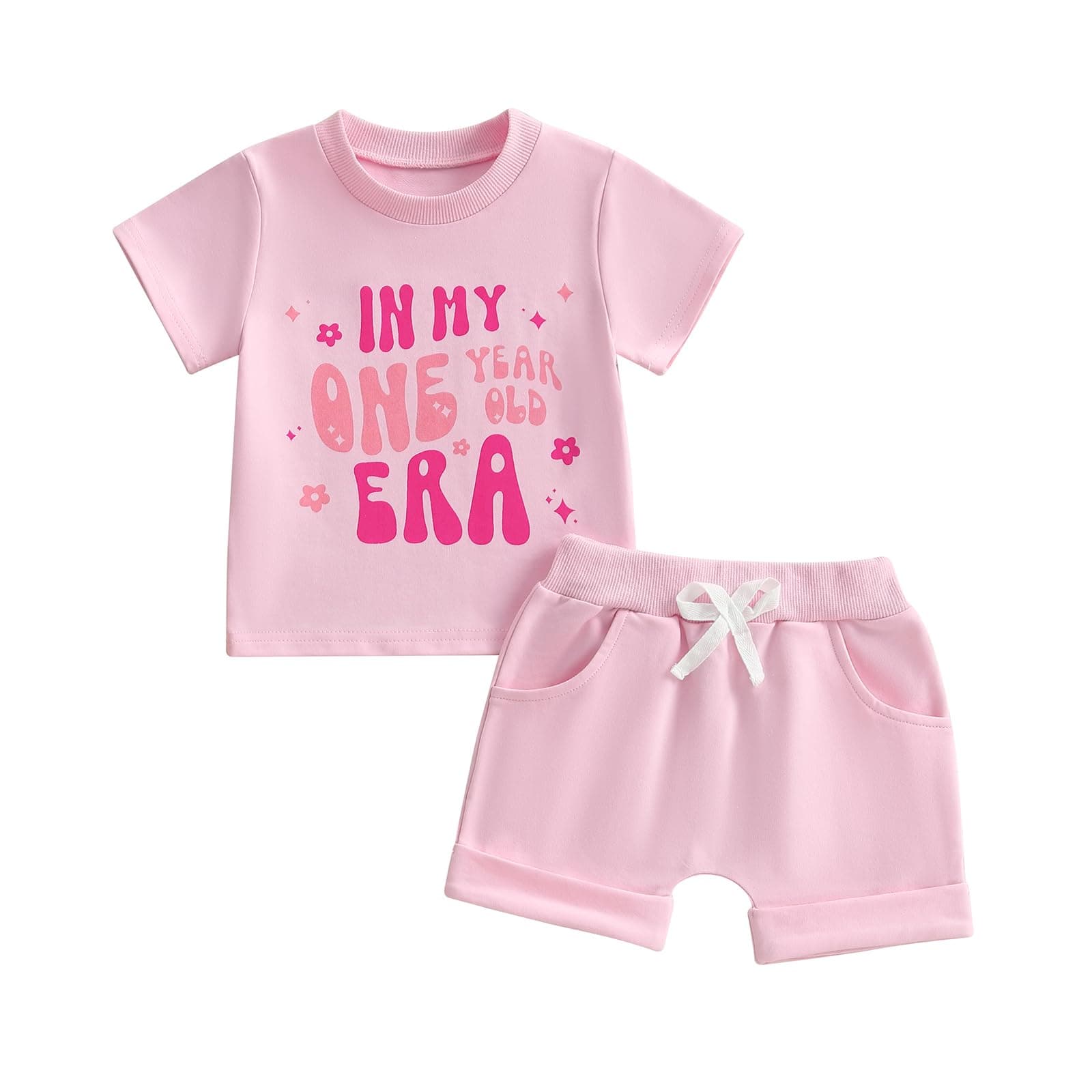 WZTYYDS Baby Girl First Birthday Outfit In My One Year Old Era Top Short Sleeve 1st Birthday Shirt + Casual Shorts Set