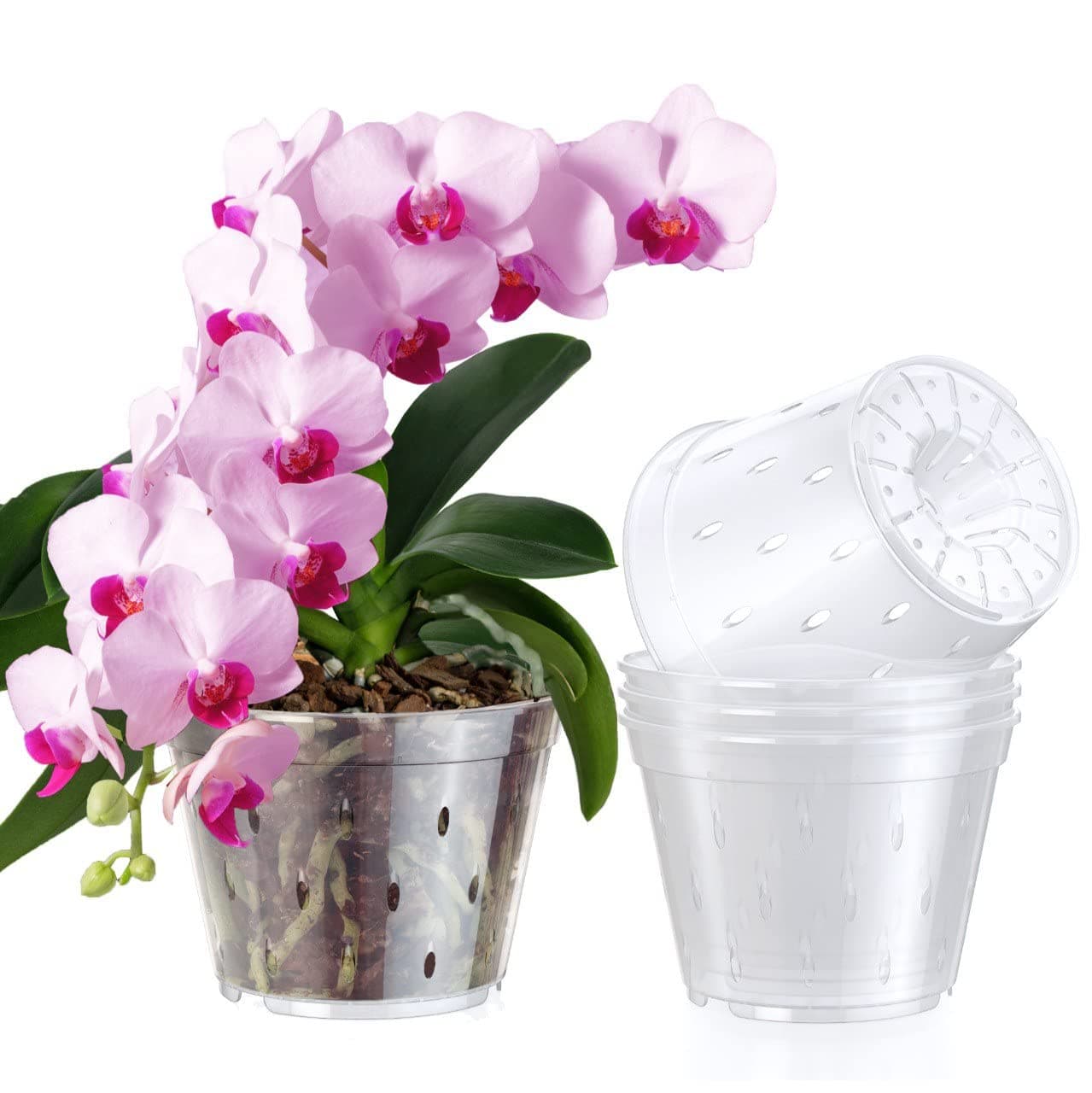 Orchid Pots with Holes Cymbidium Phalaenopsis Orchid Pot Indoor Clear Plastic Vanda Plant Pots Set (5.5 inch) 140 mm