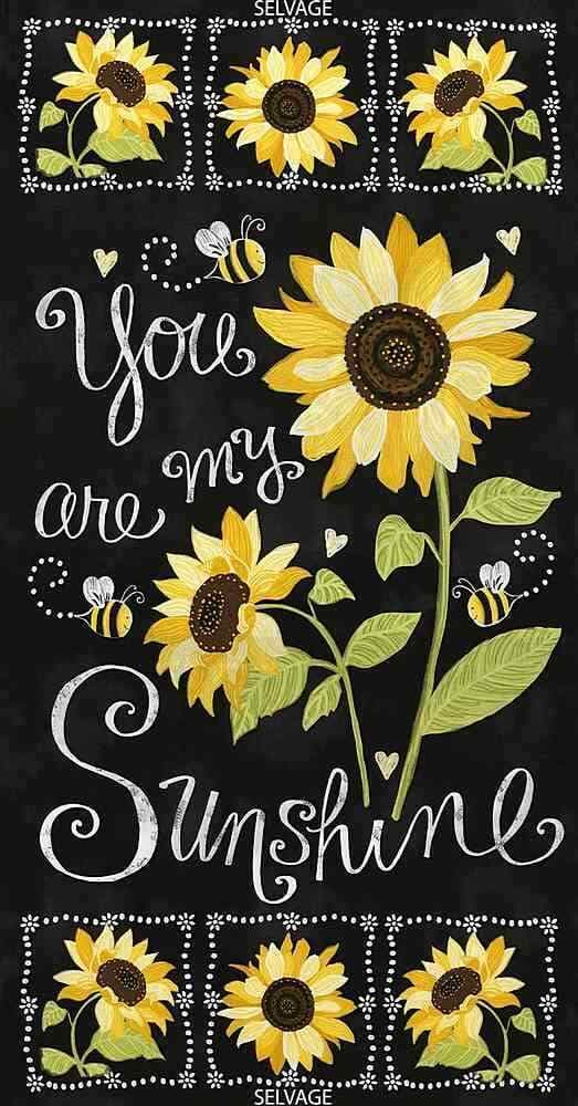 Timeless Treasures Fabrics You are My Sunshine Sunflowers and Bees Black 24'' Sunflower Chalkboard P