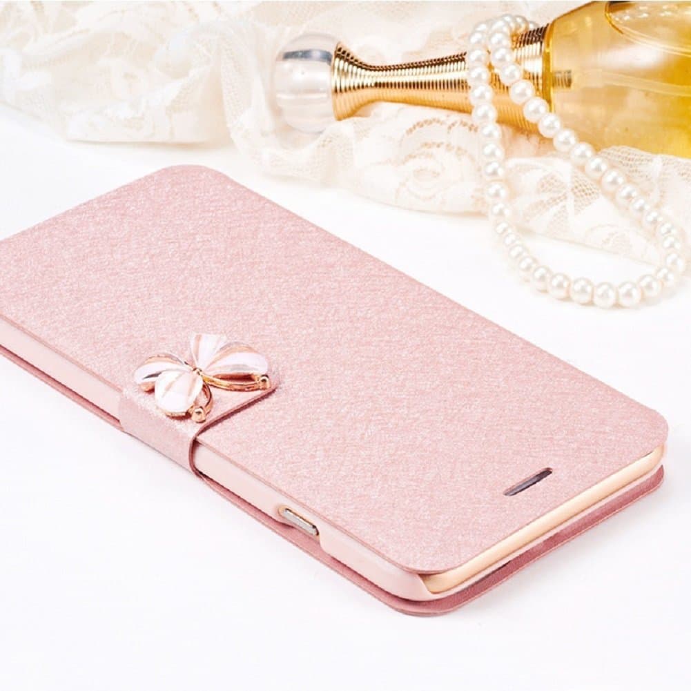 fangke iPhone 6/6s Case, Silk Print Leather Flip Wallet Card Holder Magnetic 3D Butterfly Buckle Closure Case for iPhone 6/6s（4.7inch）-Rose Gold