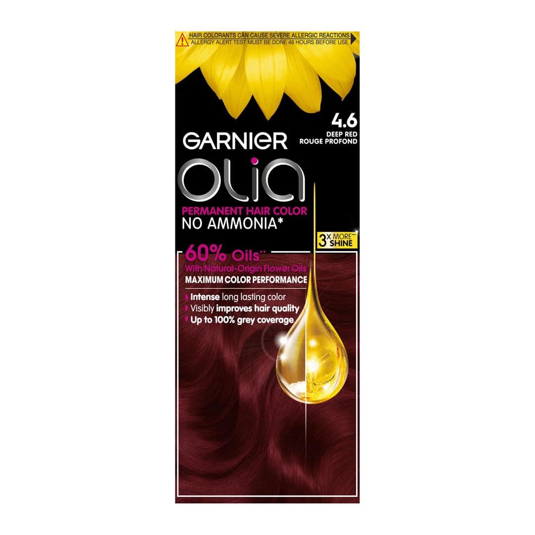Permanent Hair Dye, Intense, Long-lasting Colour, Up to 100% Grey Hair Coverage, No Ammonia, 60% Oils, Olia, 4.6 Deep Red