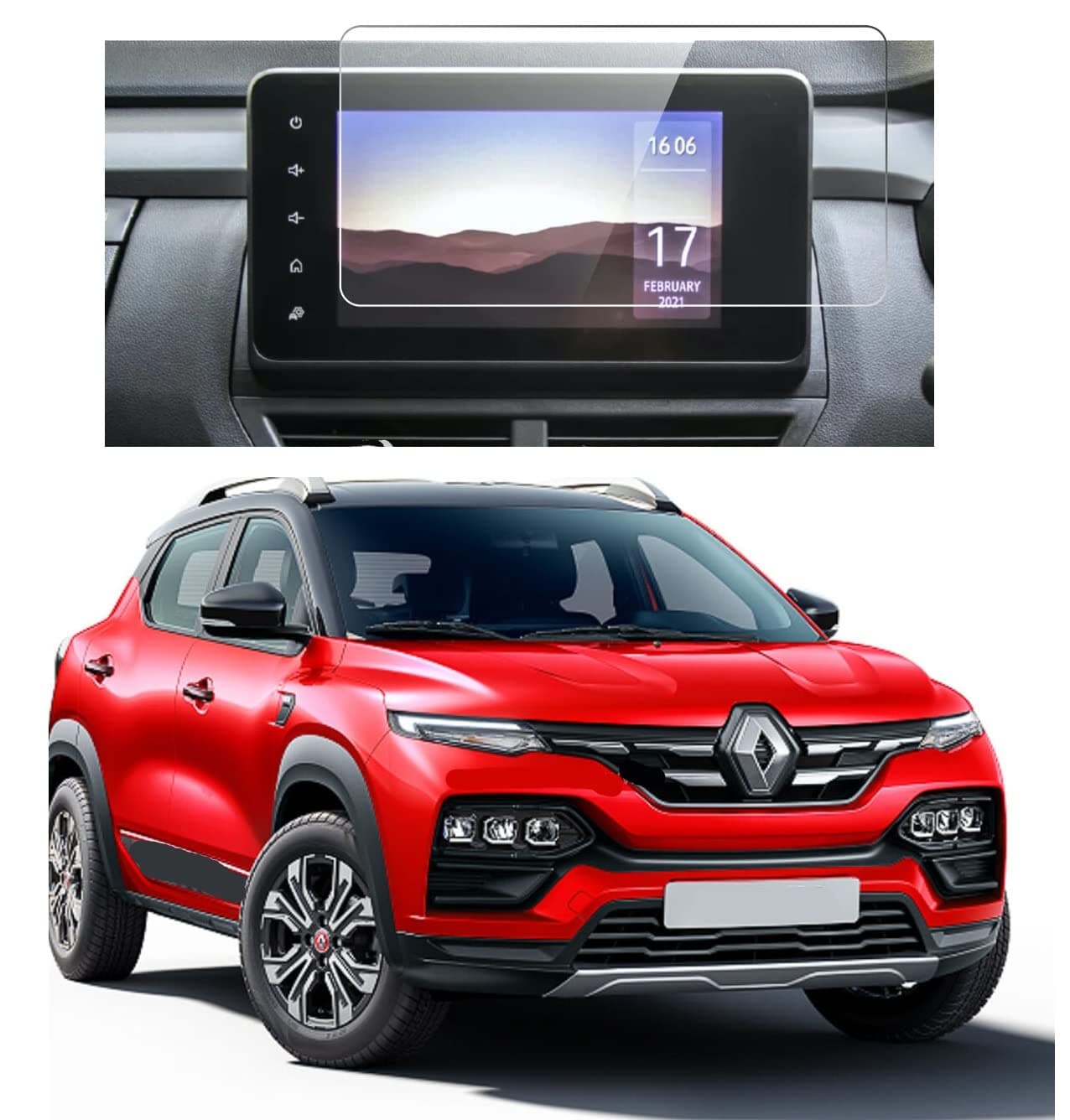 Safety Accessories Car's Stereo, GPS, Navigation, Infotainment System Screen Guard Glass for Renault Kiger RXL (8 inch) Bubble Proof : HD+ Ultra Clear : 9H Hardness : Company Fitted (Glossy :1)