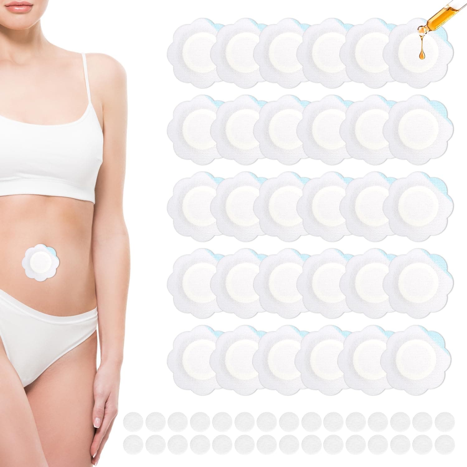30pcs Castor Oil Belly Button Patches, Disposable Small Castor Oil Pack Wrap Pad for Belly Button Highly Absorbent Spunlace Cloth Self-Adhesive Organic Cover Compress Patch(Oil Not Included)