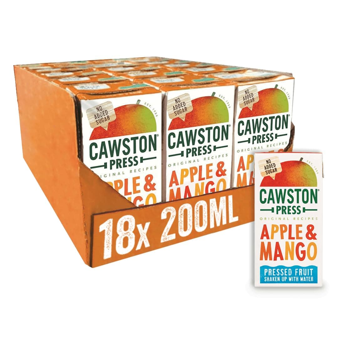 – Cawston Press Fruit Water Kids Drink | Pressed Apple & Mango Flavoured Water | 200ml x 18 Pack Mango & Apple Juice Cartons | School Approved – No Added Sugar – Vegan | Ideal for Kids Lunchbox