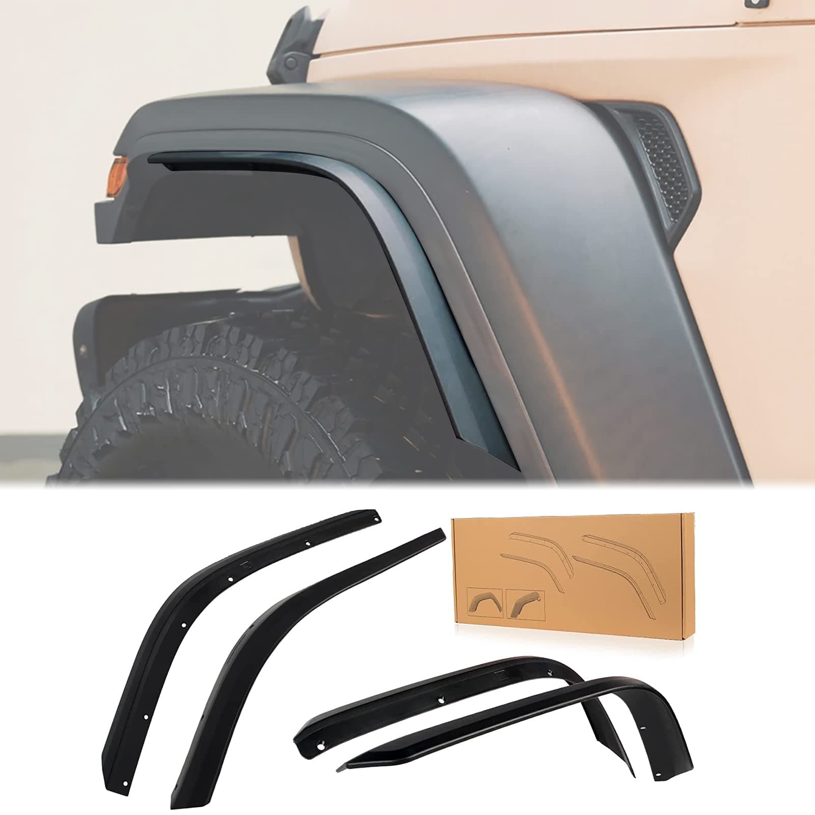 Front & Rear Fender Flares Compatible with 2018-2024 Jeep Wrangler JL & JLU Unlimited Sahara, Installed on the Original Fender Flares(Not Fit High-Rise Flares, Not fit 4xe)
