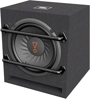 JBL BASSPRO8-8" (20cm) Compact Powered Subwoofer System with 100W RMS Class D Amplifier, Remote Bass Controller Included. Oversized Protection Bars. Bass EQ Control with posibility of 9dB Boost.