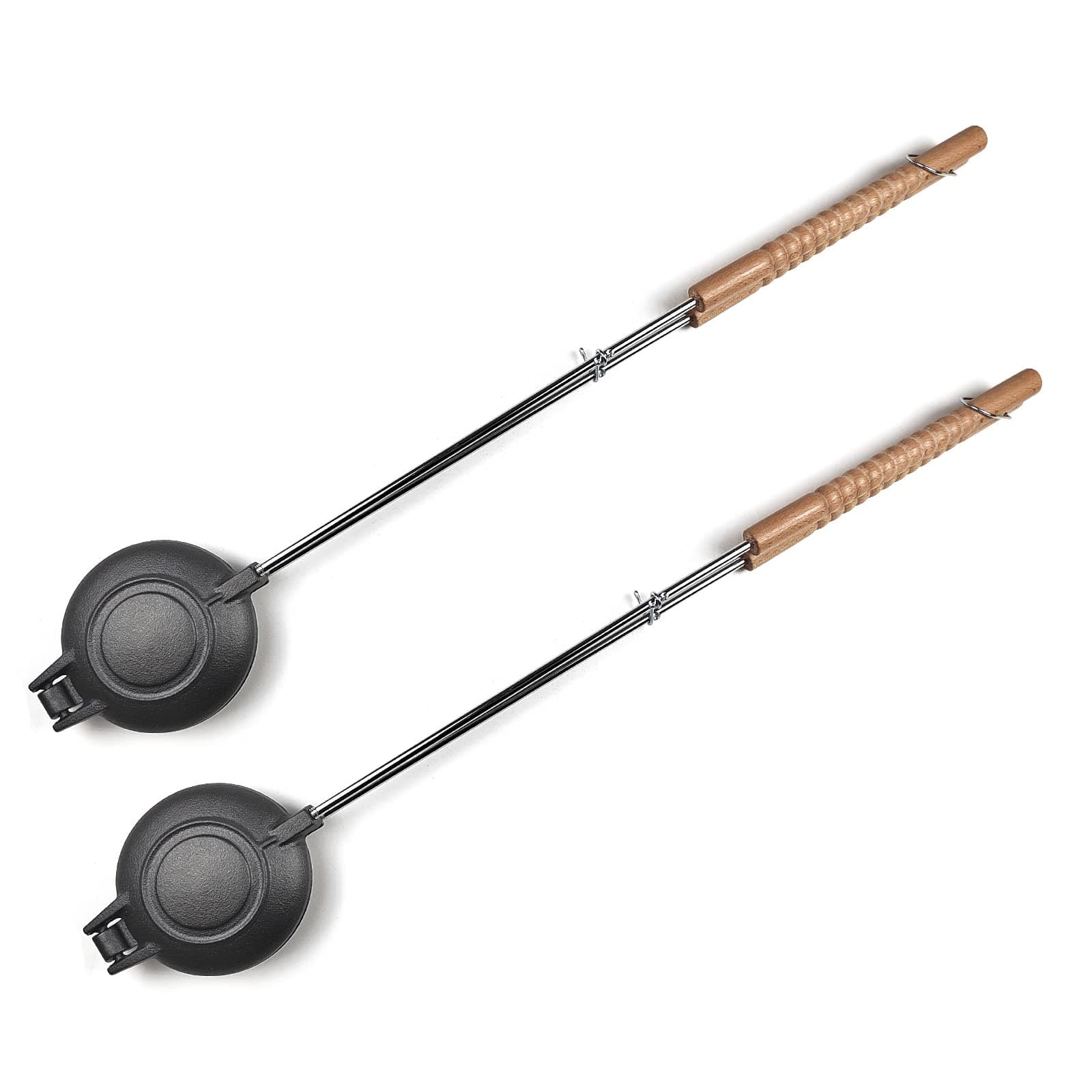 HAWOK Cast Iron Sandwich Grill - Handheld Pie Iron, Sandwich Maker, Panini Press - Set of 2 - 28.3"L x 4.31"W x 1.97"H - Ready to Use, Oven Safe