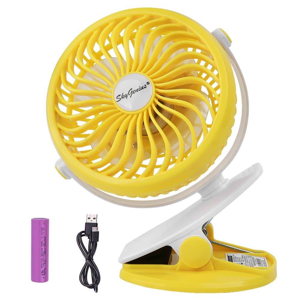 SkyGenius Battery Operated Clip on Stroller Fan, Portable Mini Desk Fan Rechargeable(Yellow)