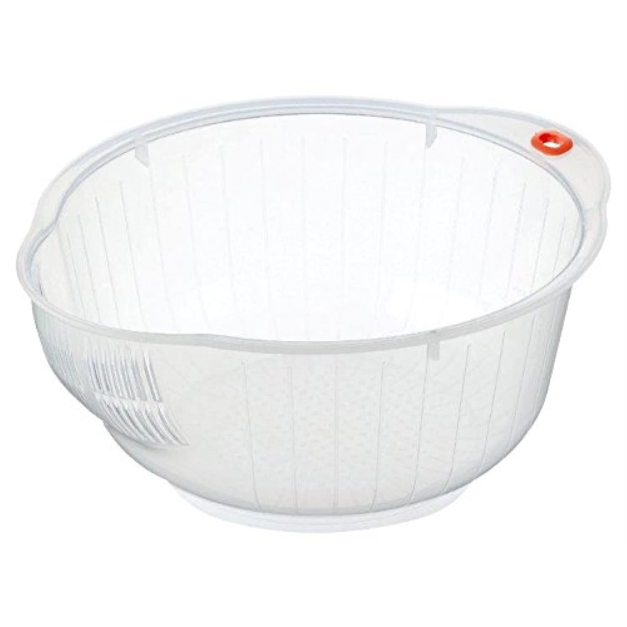 Inomata Japanese Rice Washing Bowl with Strainer, 2 Quart, Plastic, Clear, 2-Quart