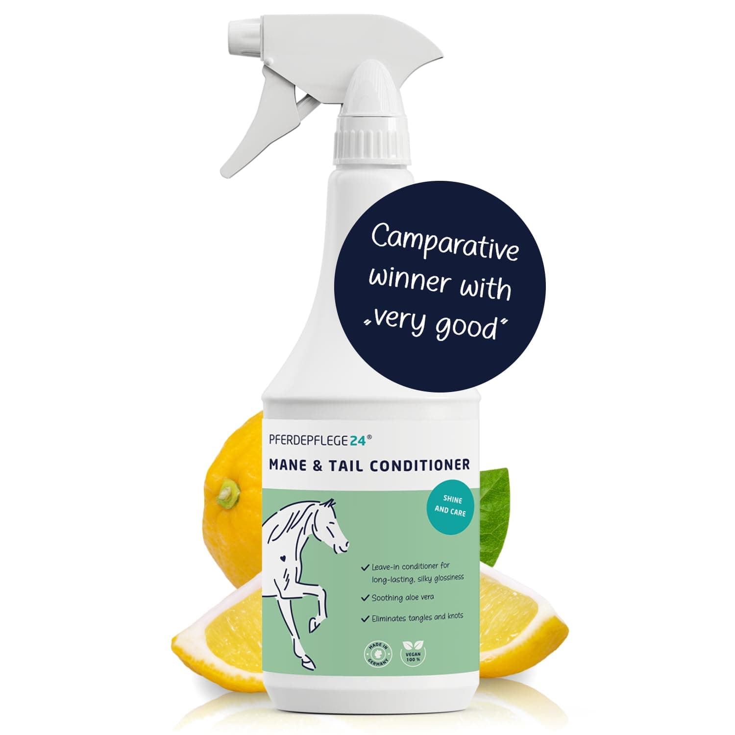 Horse Mane and Tail Detangler Spray 1000ml - Brilliant Shine, Easy Combing & Healthy Coat - Mane and Tail Spray for Horses incl. Conditioner in 3 sizes - Horse accessories