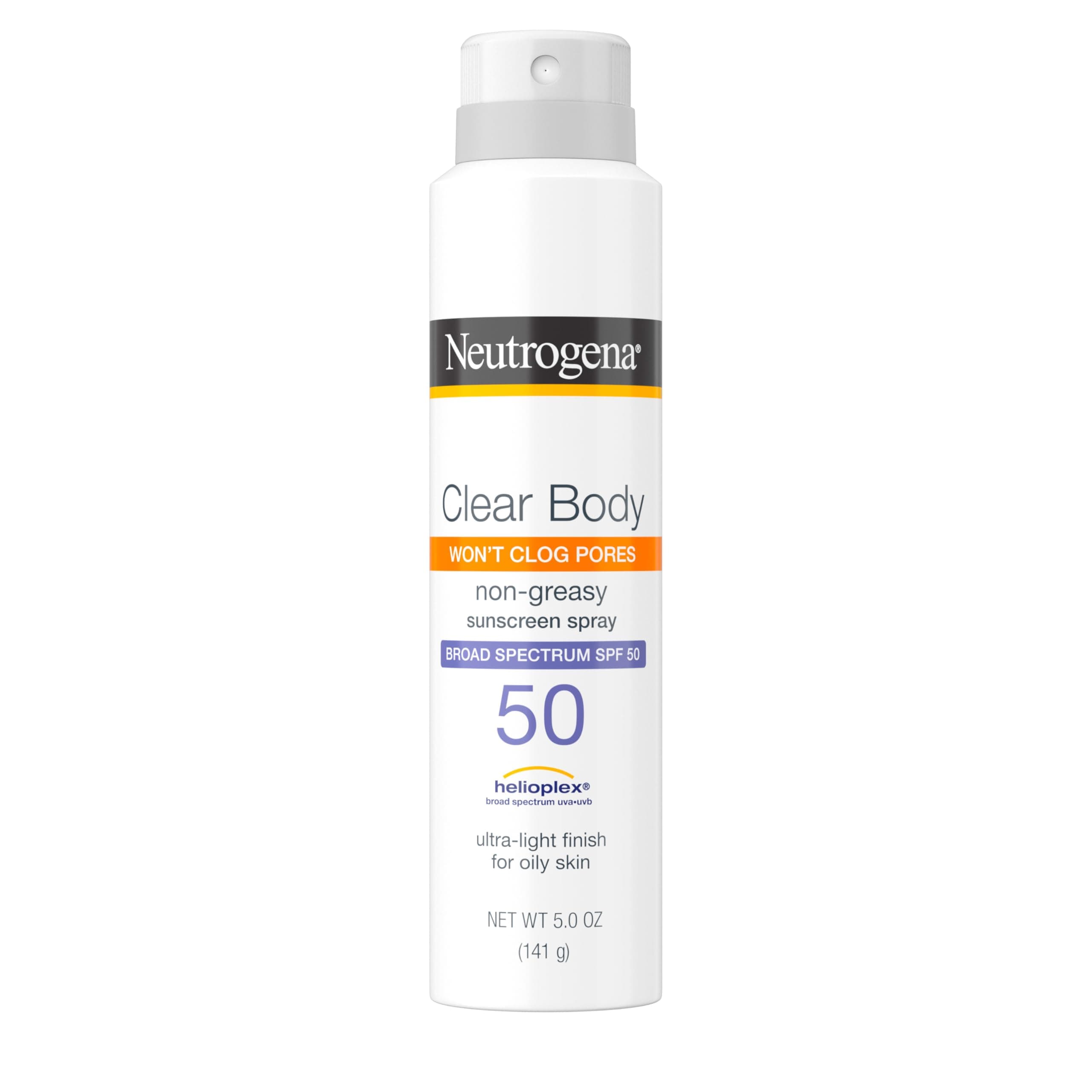 Clear Body SPF 50 Sunscreen Spray, Non-Greasy, Broad Spectrum Full Body Sunscreen Ideal for Oily Skin Moisturizes & Cools, Non-Comedogenic Spray Sunscreen, Oxybenzone-Free, 5 oz