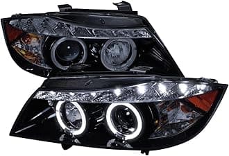SPEC-D TUNING Black Smoke Projector Headlights + Top LED Strip Compatible with 2006-2008 BMW E90 3-Series 4 Door Sedan, Left + Right Pair Headlamps Assembly