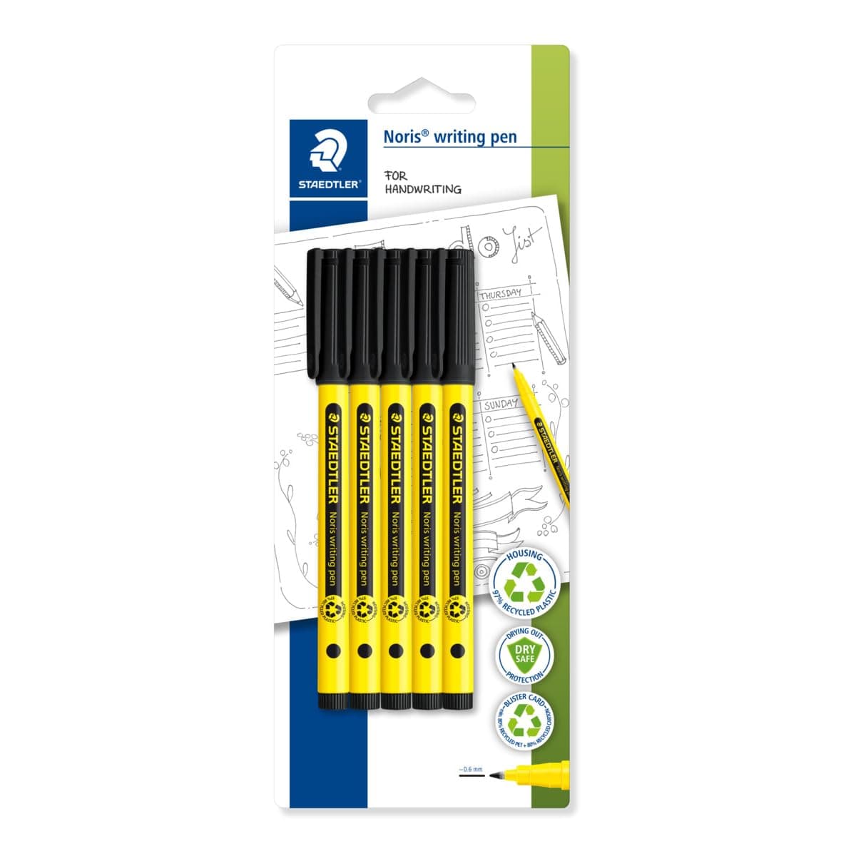 Staedtler 307-9 BK5 Noris Handwriting Pen - Black (Pack of 5)