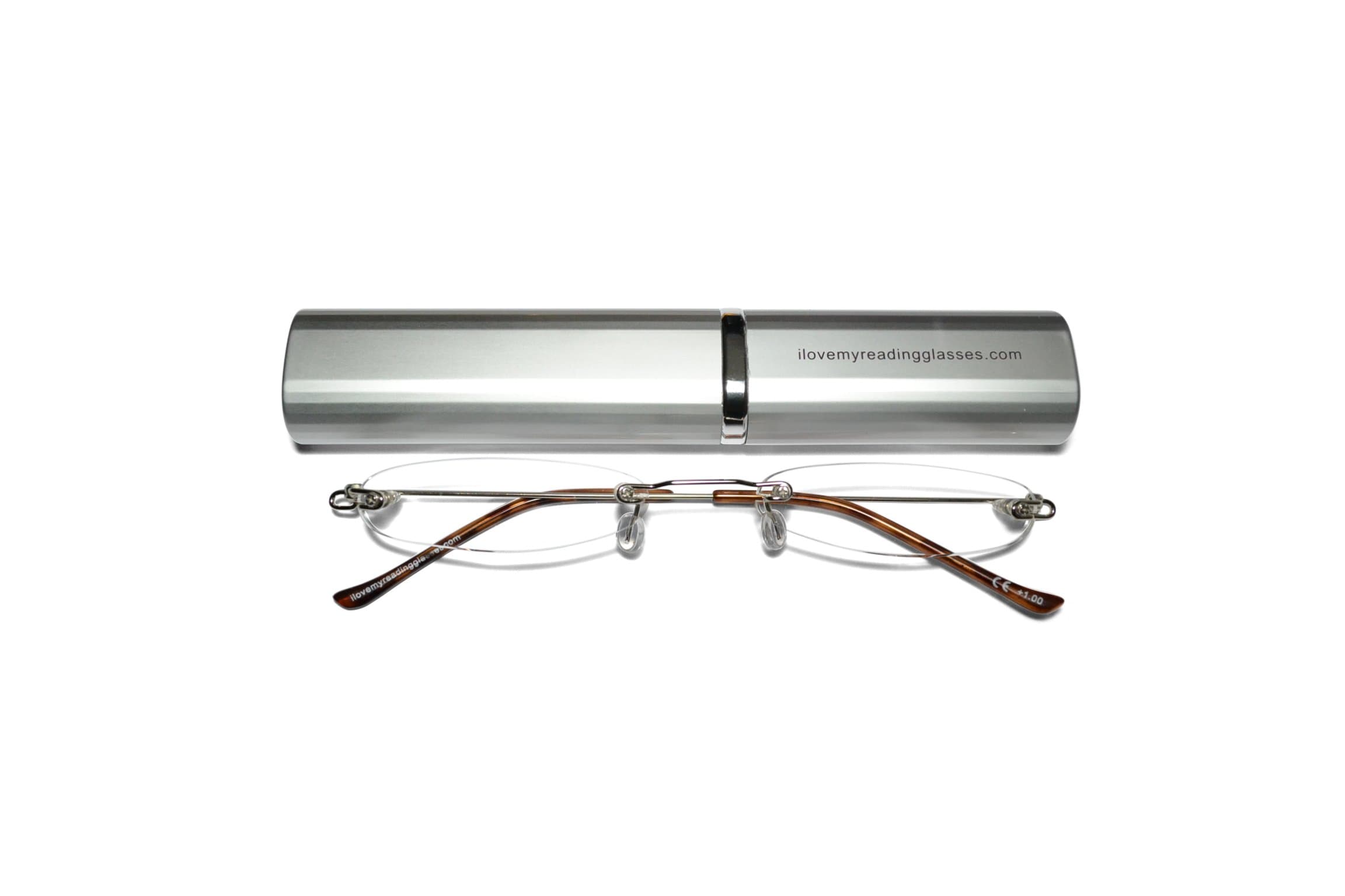 Rimless Silver Reading Glasses +2.5 Light Sturdy and Reliable in Several Metal Finished Colours,Free Aluminium Matching case/CE Certified/EN ISO 12870