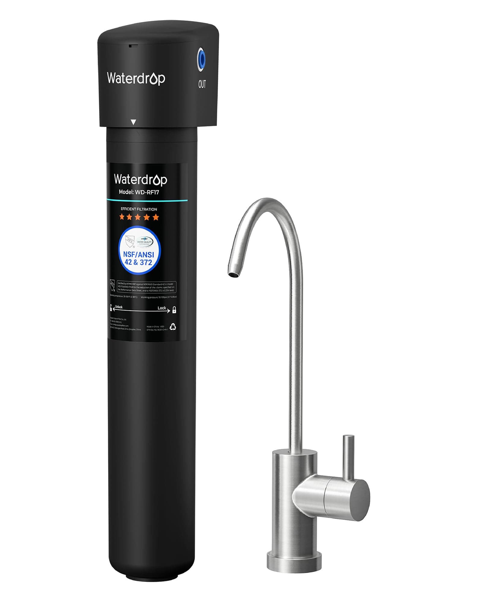 Waterdrop 17UB 3 Years Under Sink Water Filter, Under Sink Water Filtration System, NSF/ANSI 42 Certified, Reduces PFAS, PFOA/PFOS, Lead, Under Sink Water Filter with Faucet, 24K Gallons