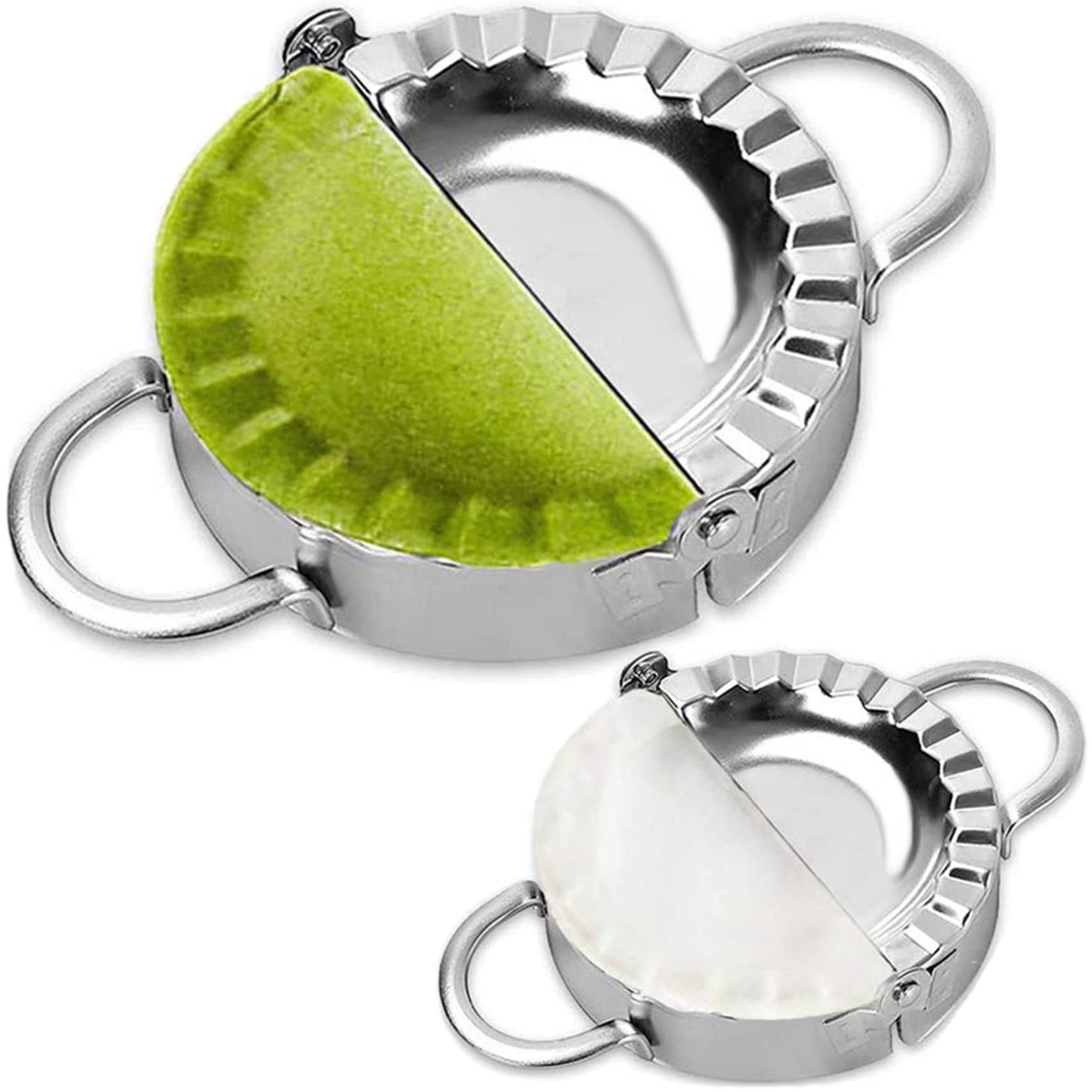 AUAM Stainless Steel Easy-tool Dumpling Ravioli Maker Empanada Press, Pierogi, Wanton Mould for Dumpling Wrapper Dough Stamp Cutter Pastry Pie Making (Small 3 inch, Large 3.75 inch) - 2 Pack