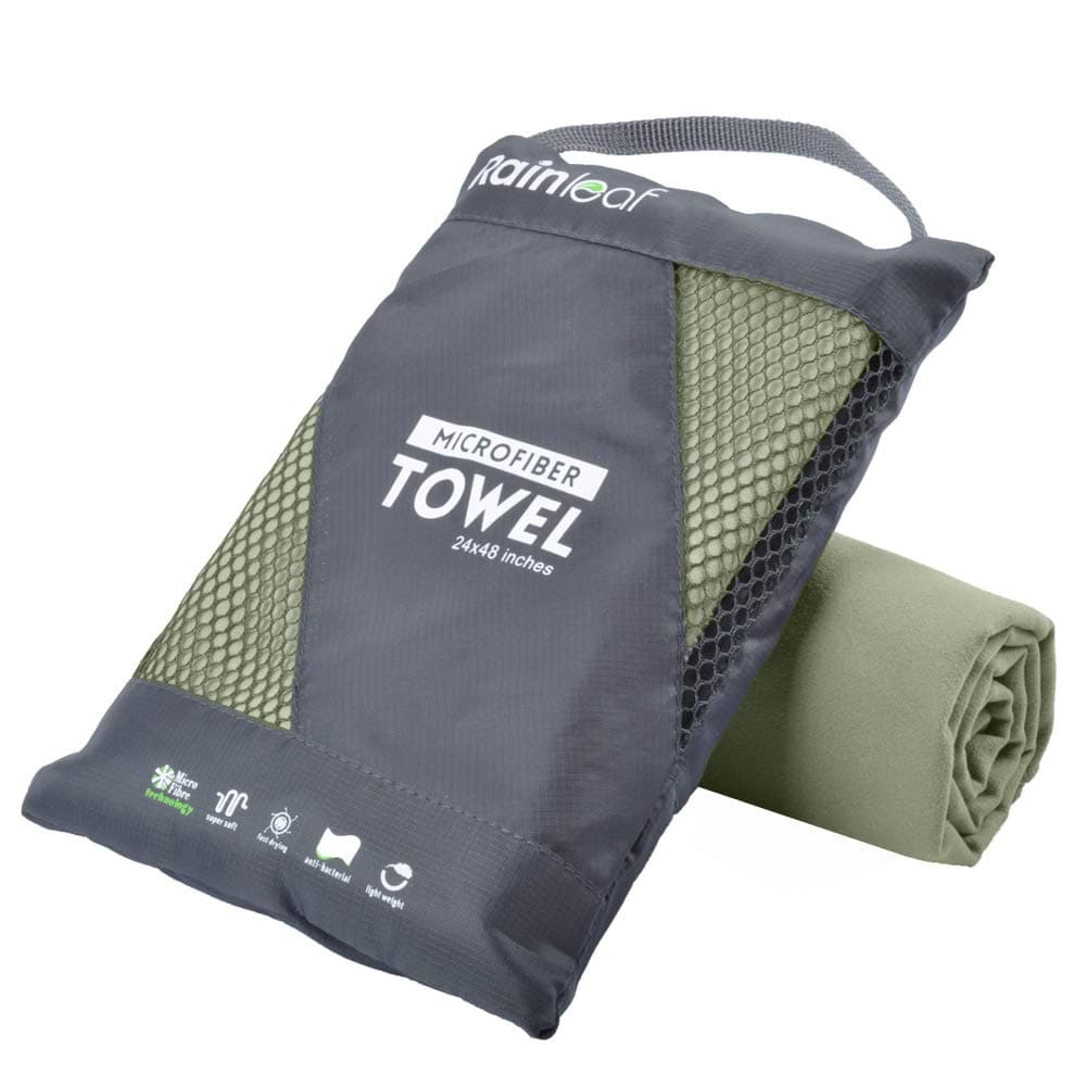 Microfiber Towel by Rainleaf Perfect Sports & Travel Towel Fast Drying - Antibacterial - Super Absorbent - Ultra Compact Ideal for Camping Backpacking, Gym, Beach, Swimming,