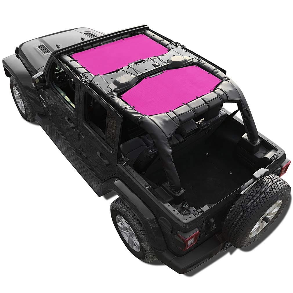 Shadeidea Sun Shade Top Compatible with Jeep Wrangler JL Unlimited (2018-2023) 4 Door Front and Rear 2 piece-Pink Mesh Screen Sunshade JLU Top Cover UV Blocker with Grab Bag -10 Year Warranty